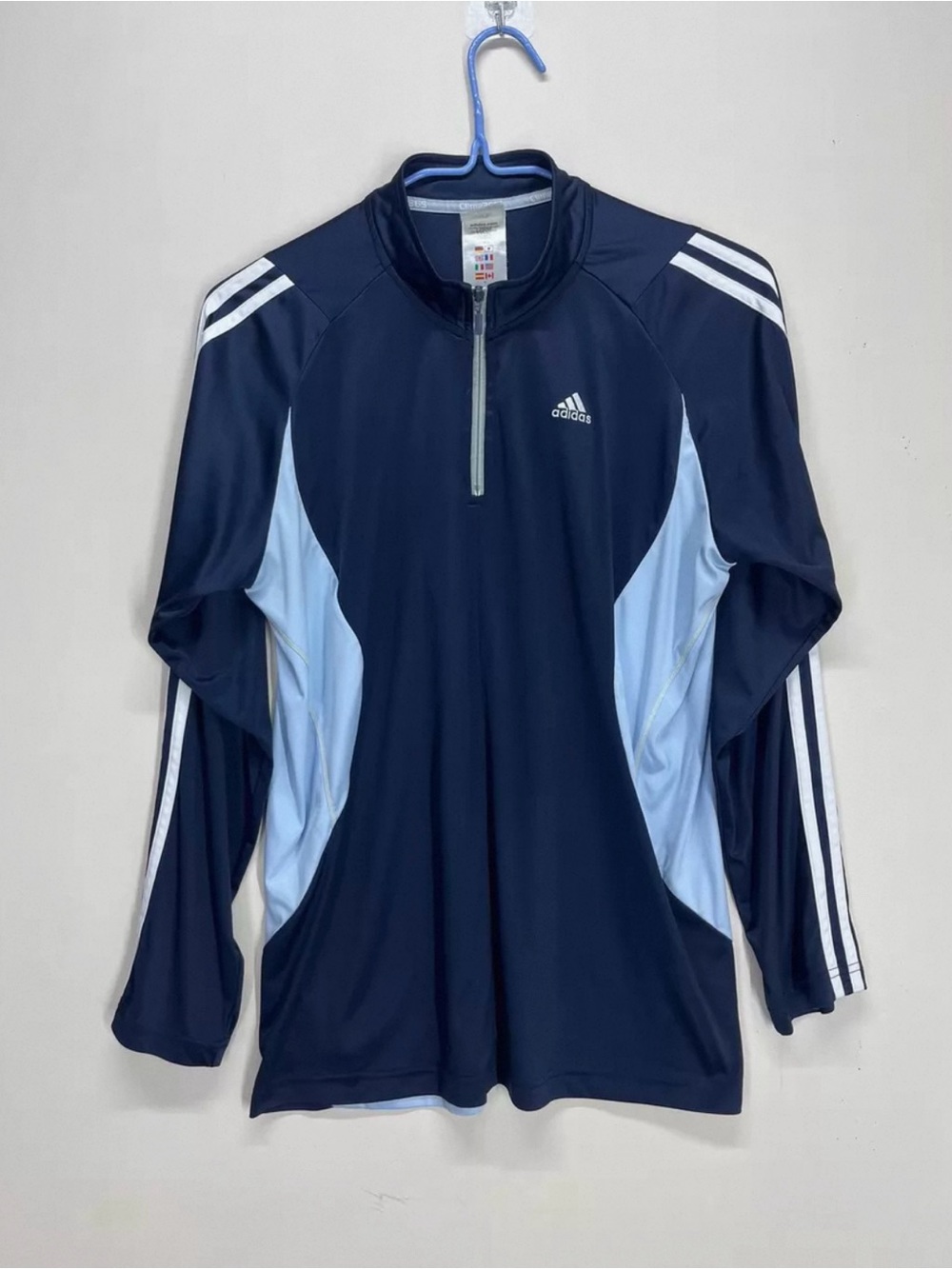 adidas Navy and Light Blue Athletic Quarter-Zip Pullover